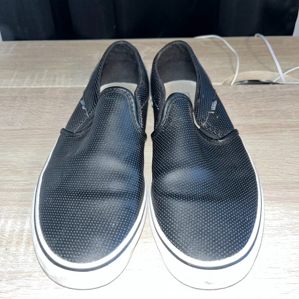 Vans Black Pleather Slip-Ons